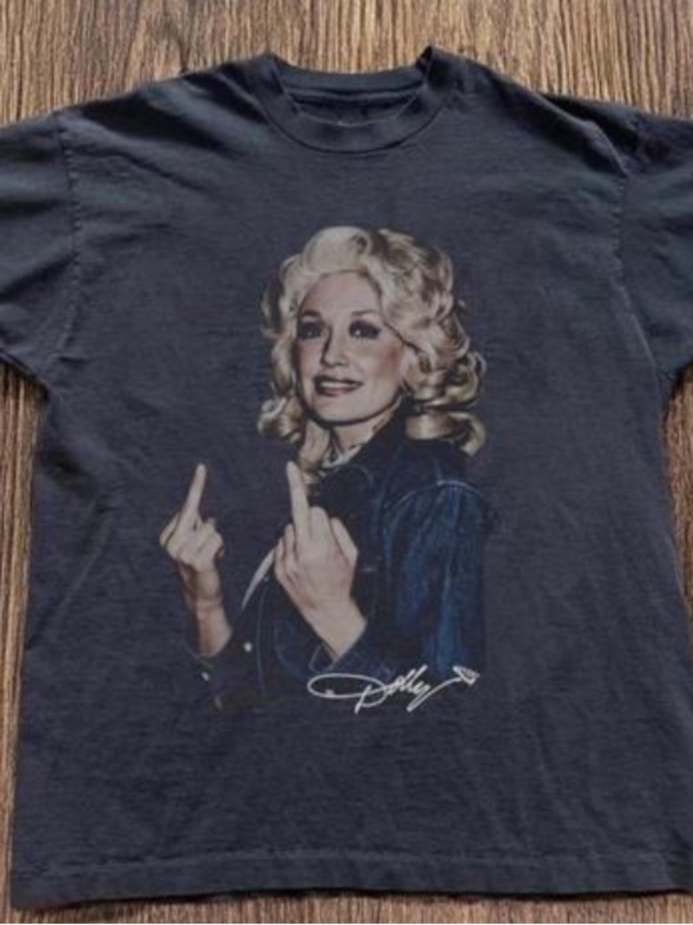Black Short-Sleeve Graphic Tee with Blonde Portrait Print